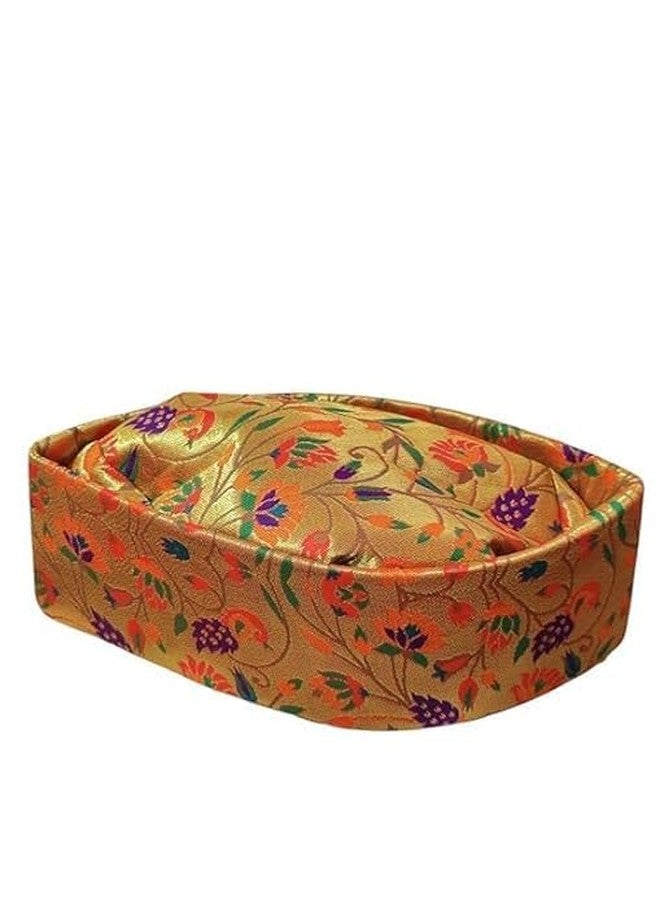 Firstdemand Traditional Paithani Topi Handstitch Ready to Wear for Special Diwali Pooja Wedding and Traditional Function Use It Floral
